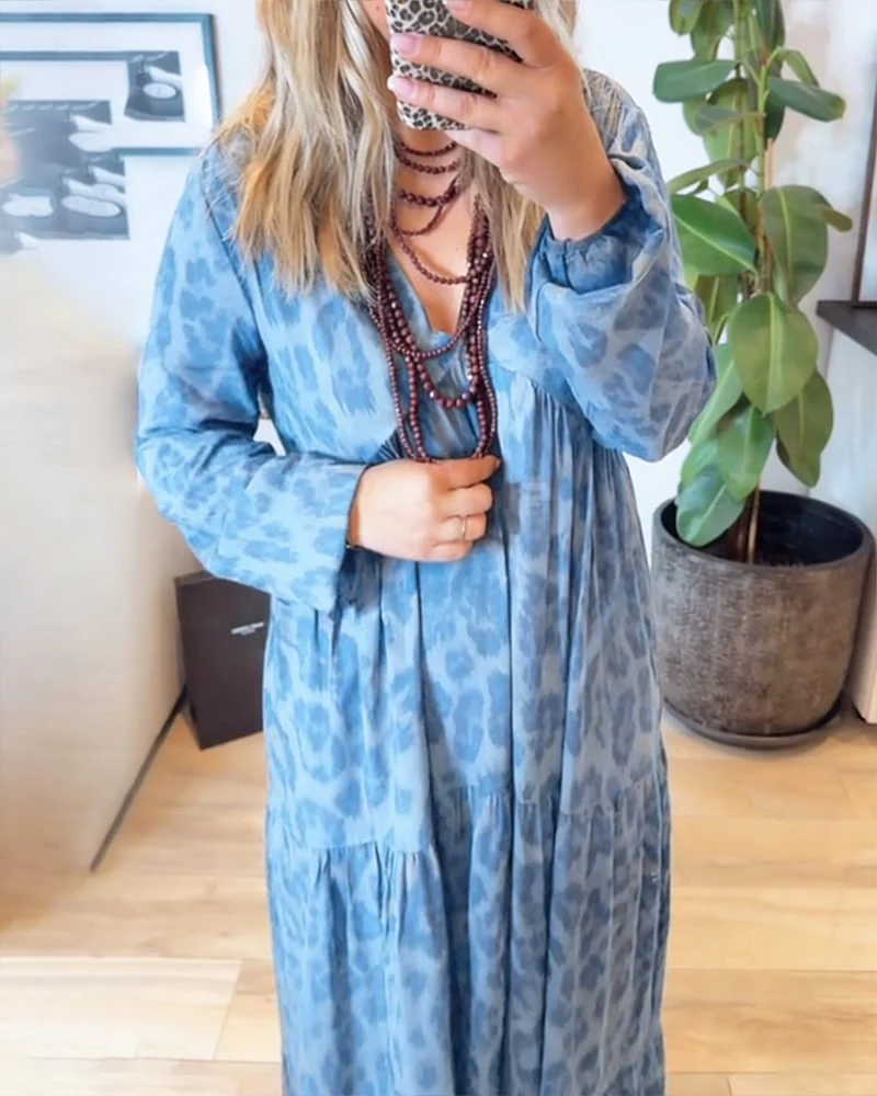 V-Neck Leopard Print Fashion Maxi Dress - Image 5