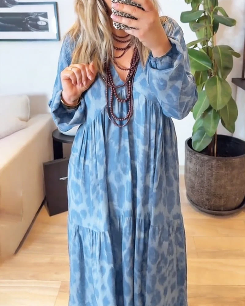 V-Neck Leopard Print Fashion Maxi Dress - Image 6