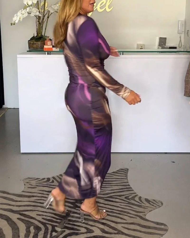 V-neck long sleeve slit dress - Image 13