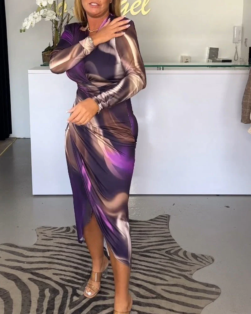 V-neck long sleeve slit dress - Image 14