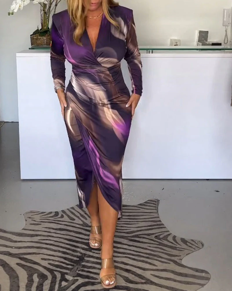 V-neck long sleeve slit dress - Image 15