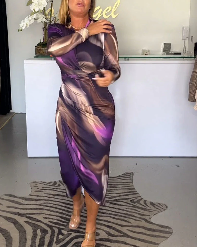 V-neck long sleeve slit dress - Image 6