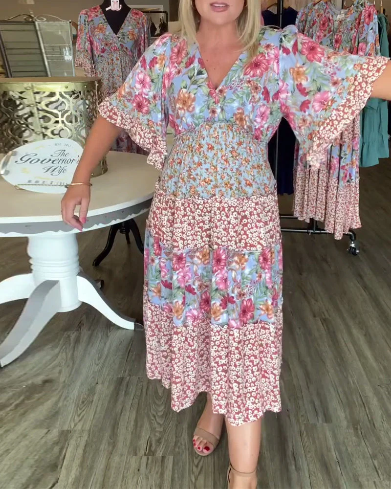V-Neck Lotus Hem Floral Dress - Image 7