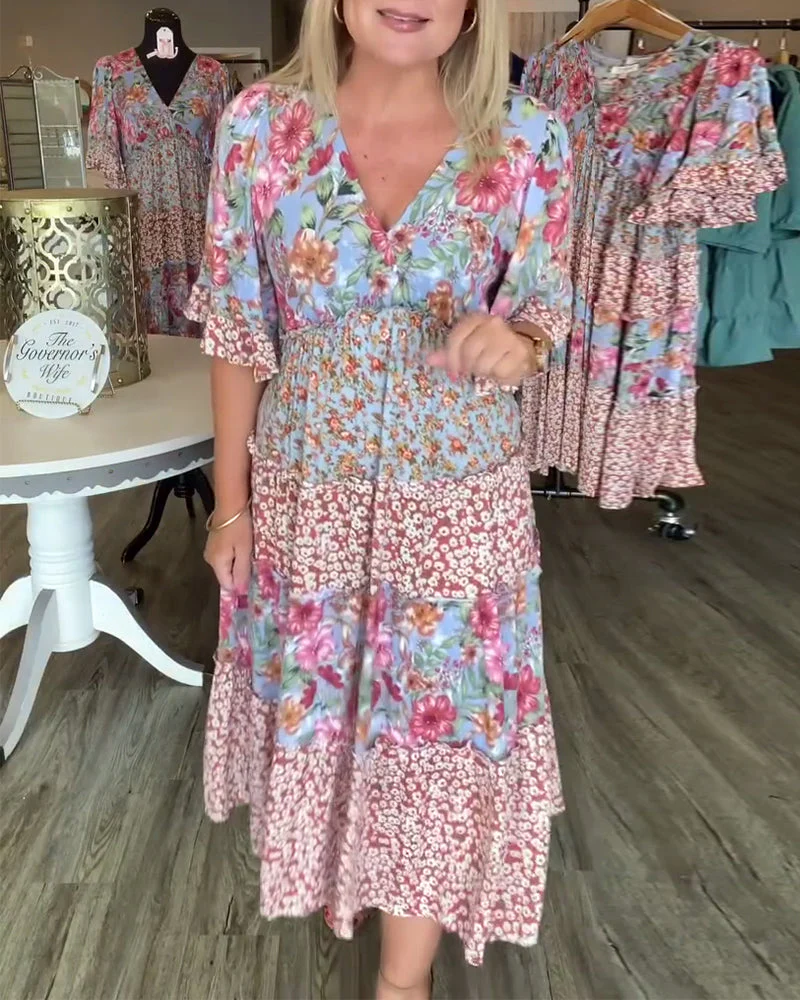 V-Neck Lotus Hem Floral Dress - Image 9