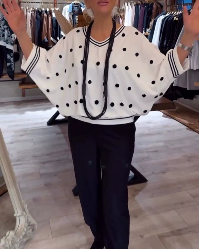 V-Neck Polka Dot Loose Blouse - Image 3