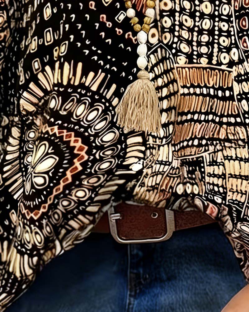 V-Neck Printed Batwing Blouse - Image 2