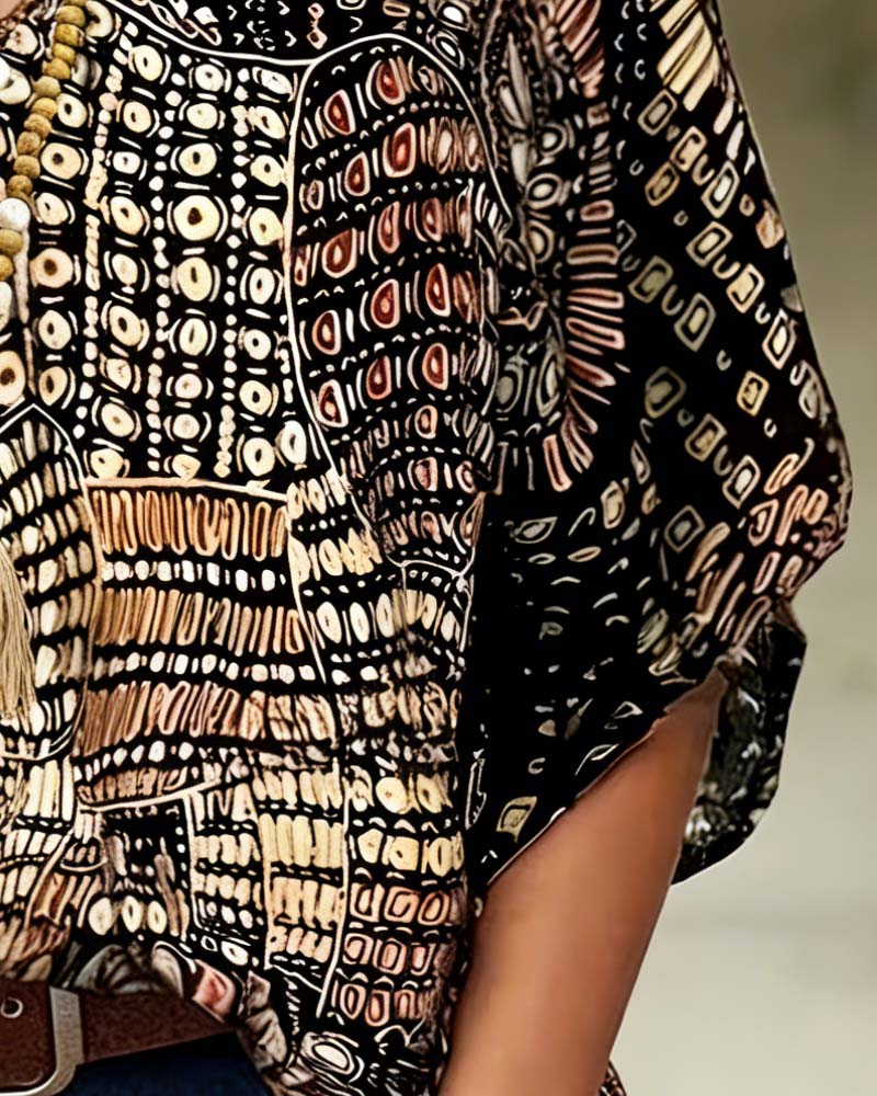V-Neck Printed Batwing Blouse - Image 4