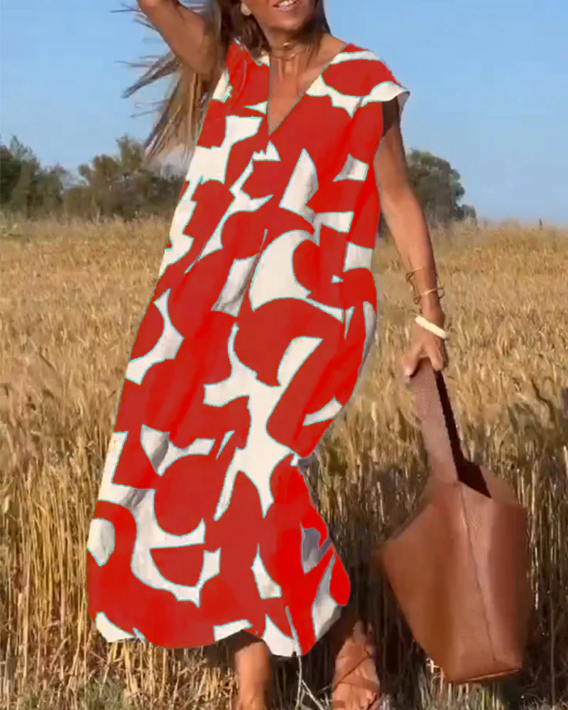 Patterned Deep V Midi Dress - Image 21