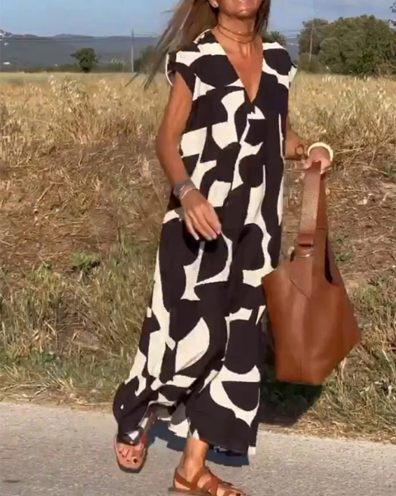 Patterned Deep V Midi Dress - Image 45