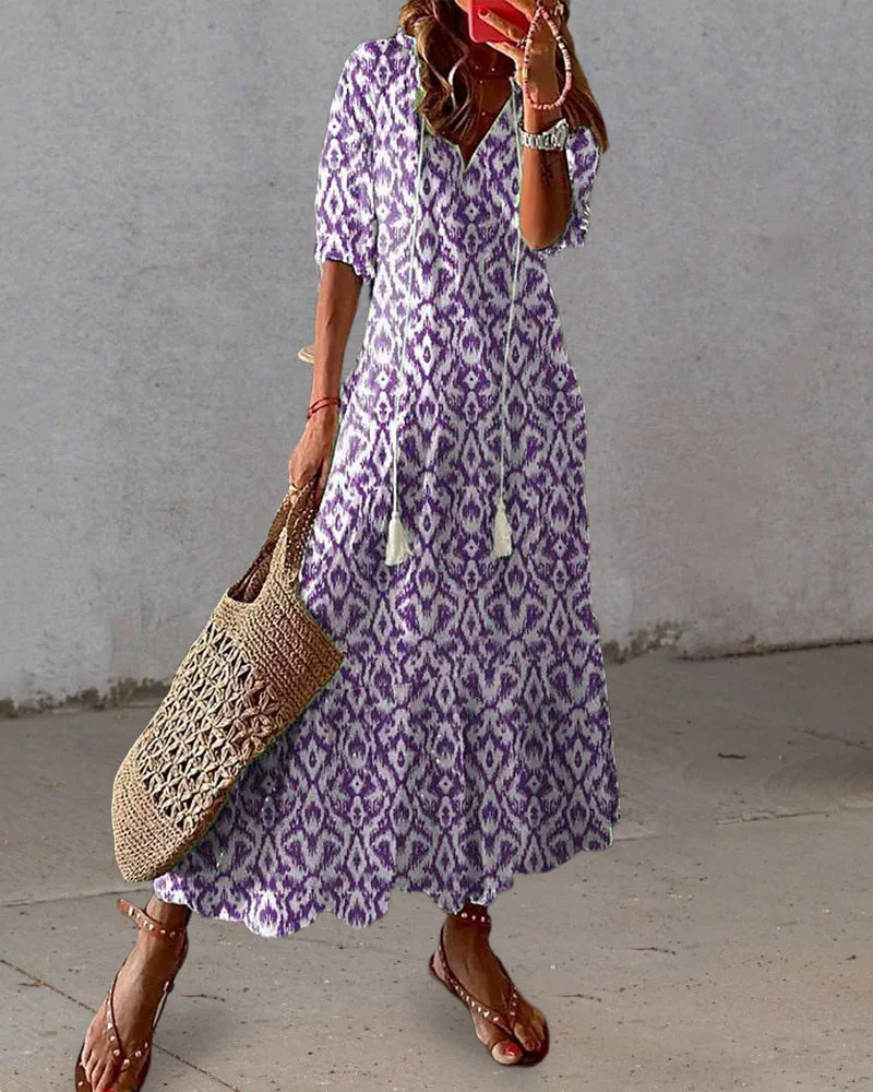 V-neck printed half-sleeved long dress - Image 13