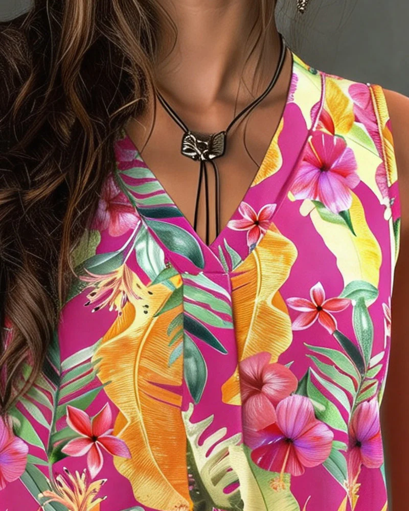 V-Neck Printed Sleeveless Tank Top - Image 2