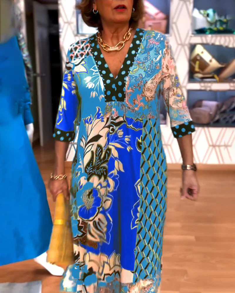 V-neck Printed Slit Dress - Image 8