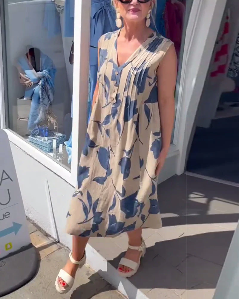 V-Neck Sleeveless Printed Dress - Image 12