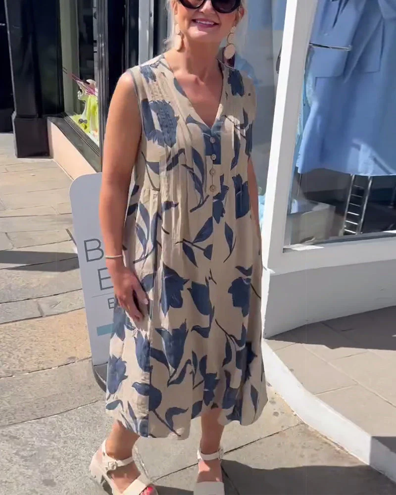 V-Neck Sleeveless Printed Dress - Image 16