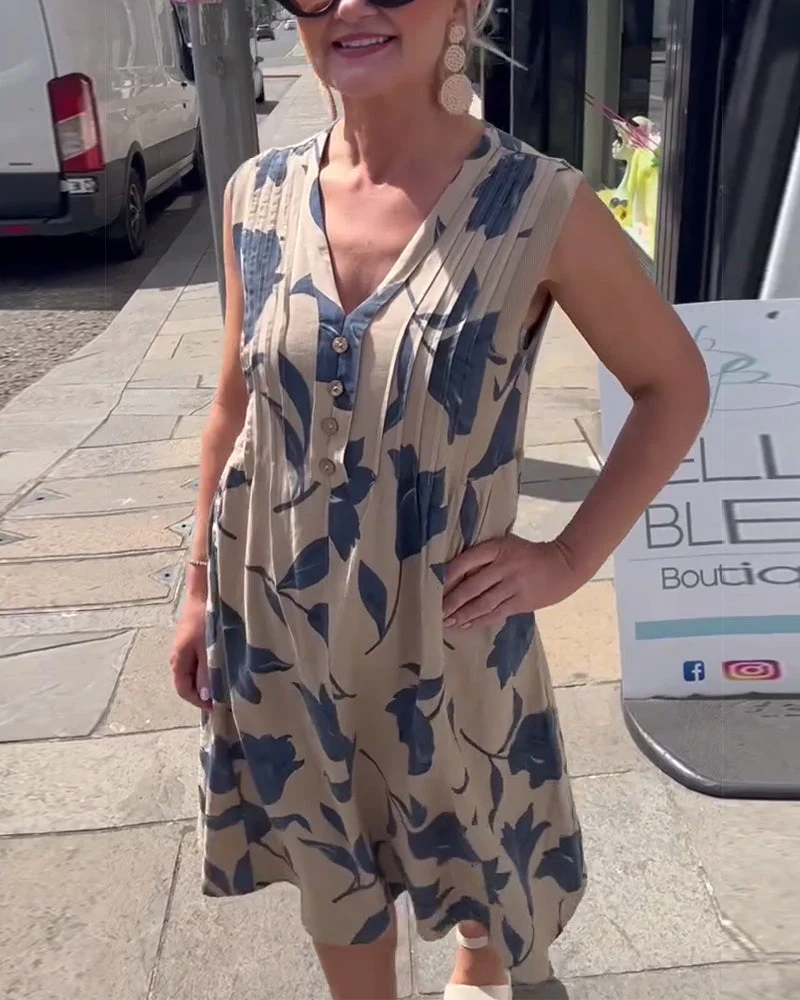 V-Neck Sleeveless Printed Dress - Image 6