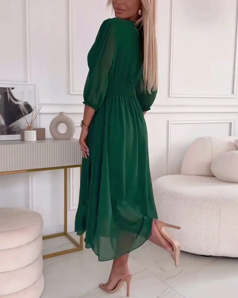 V-Neck Solid Color Waist Dress - Image 39