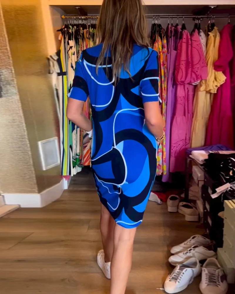 V-Neck Straight Printed Dress - Image 13