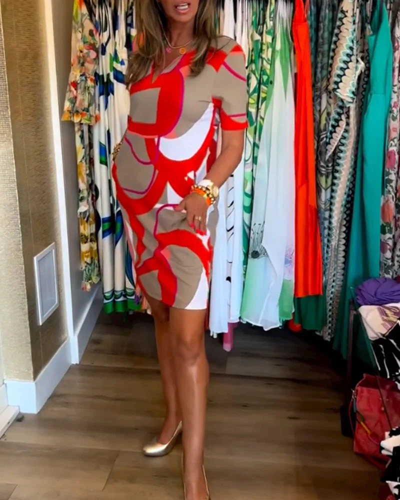 V-Neck Straight Printed Dress - Image 2