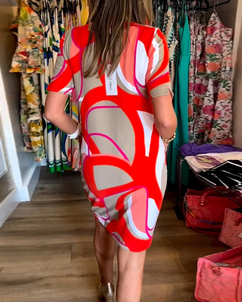 V-Neck Straight Printed Dress - Image 21