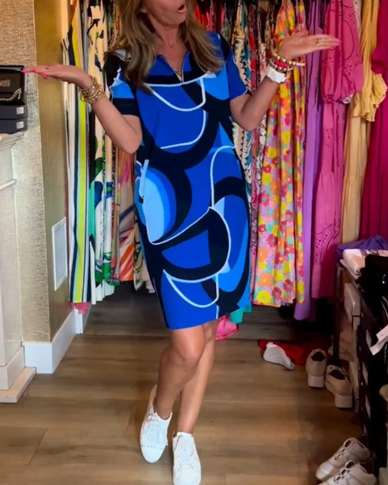 V-Neck Straight Printed Dress - Image 26