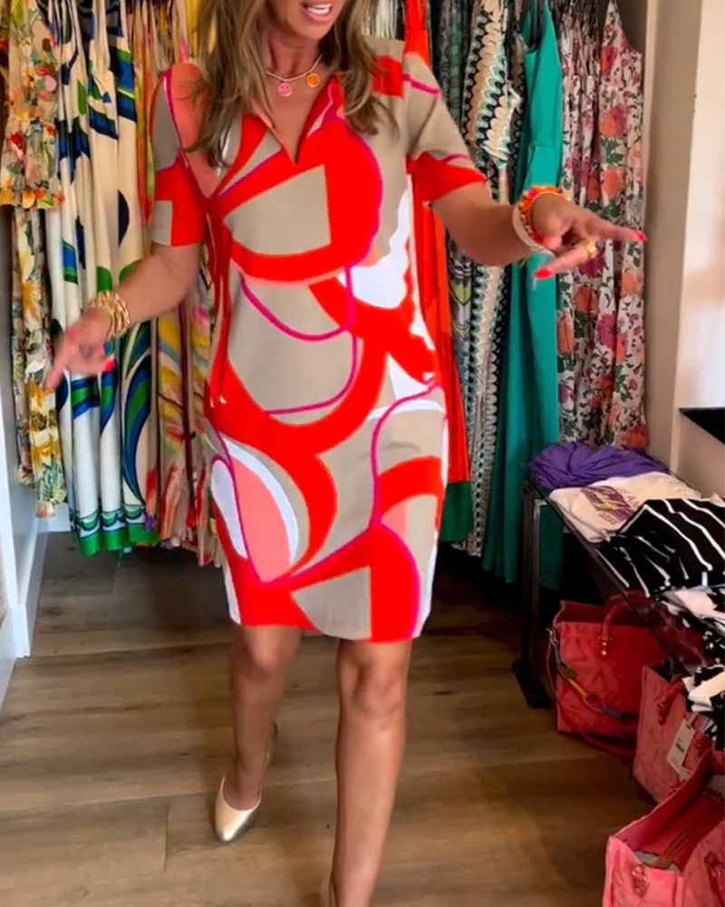 V-Neck Straight Printed Dress - Image 35