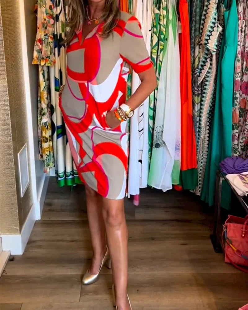 V-Neck Straight Printed Dress - Image 38