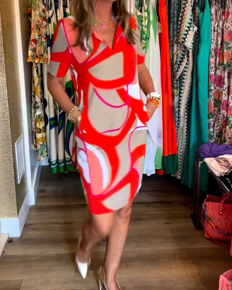 V-Neck Straight Printed Dress - Image 8