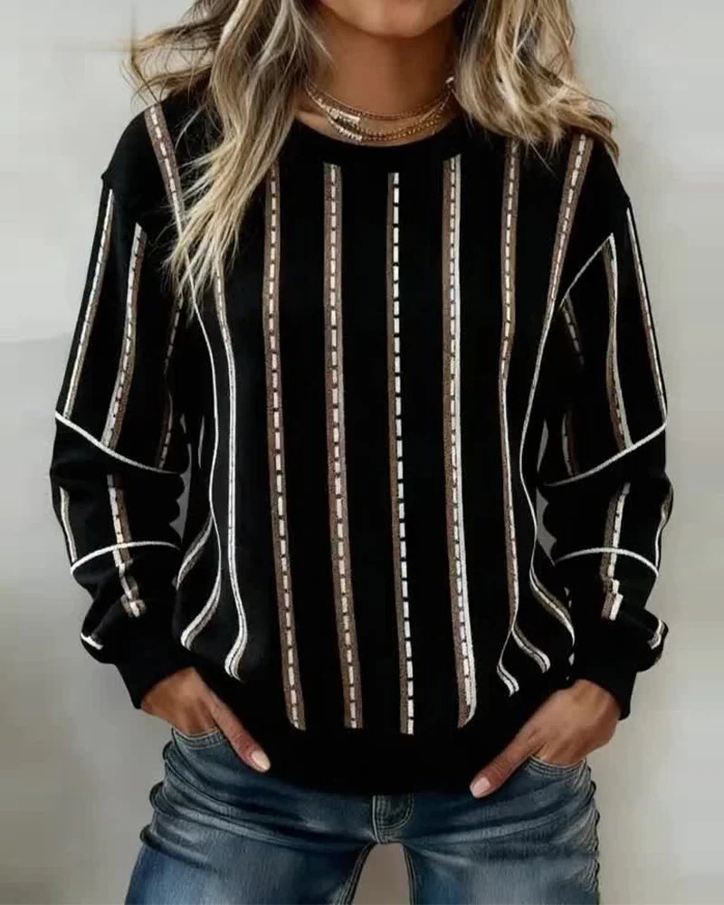 Vertical Striped Crew Neck Sweatshirt - Image 2