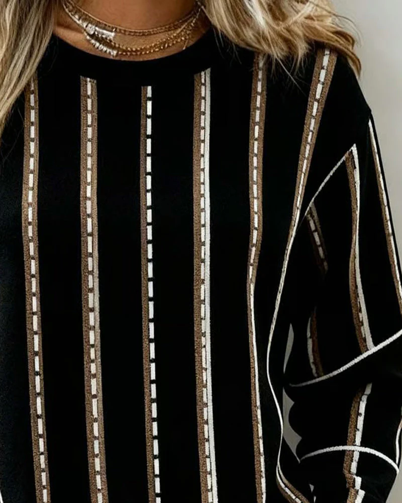 Vertical Striped Crew Neck Sweatshirt - Image 3