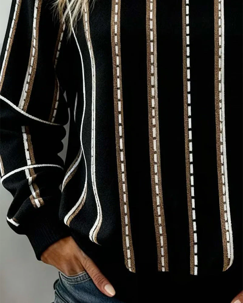 Vertical Striped Crew Neck Sweatshirt - Image 6