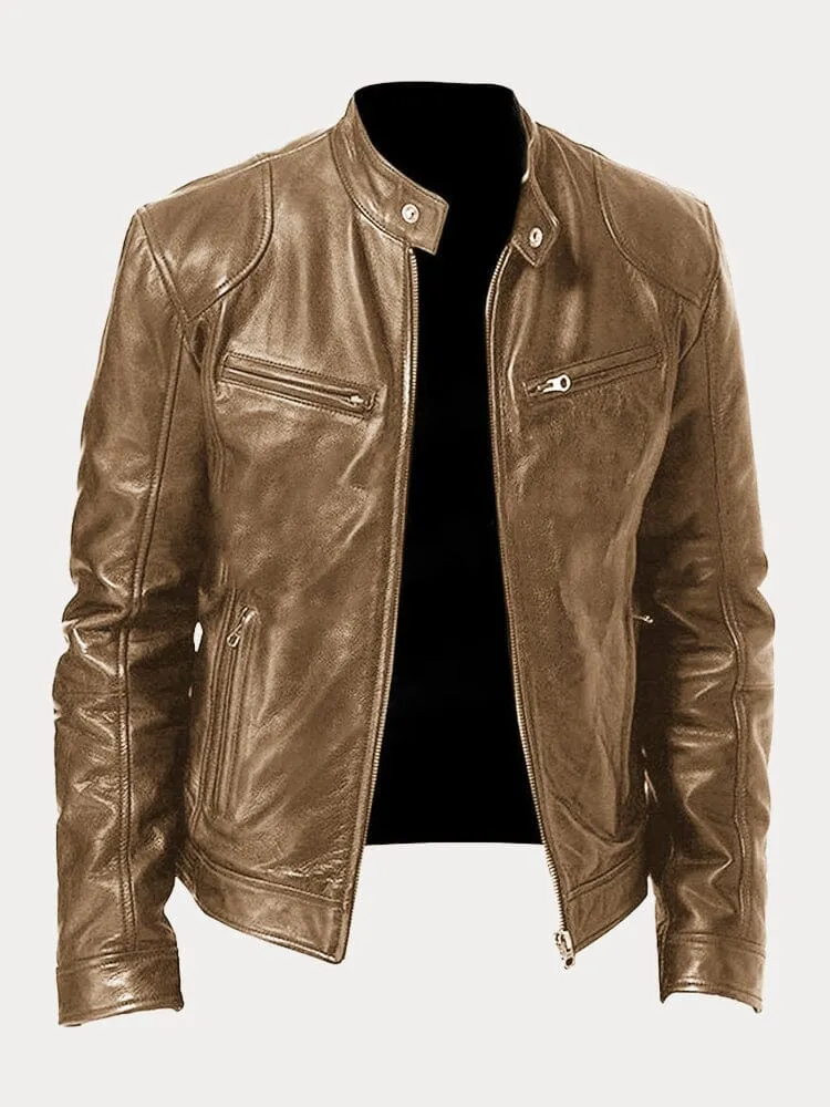 Vintage Look Casual Leather Coat - Image 14