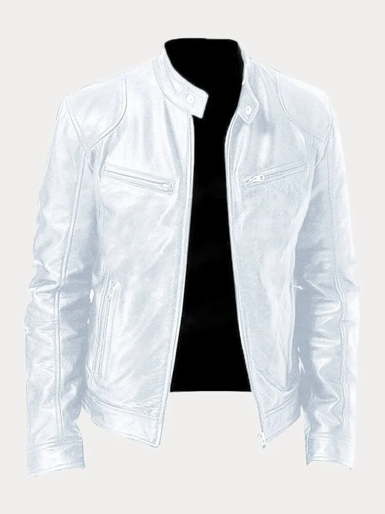 Vintage Look Casual Leather Coat - Image 17