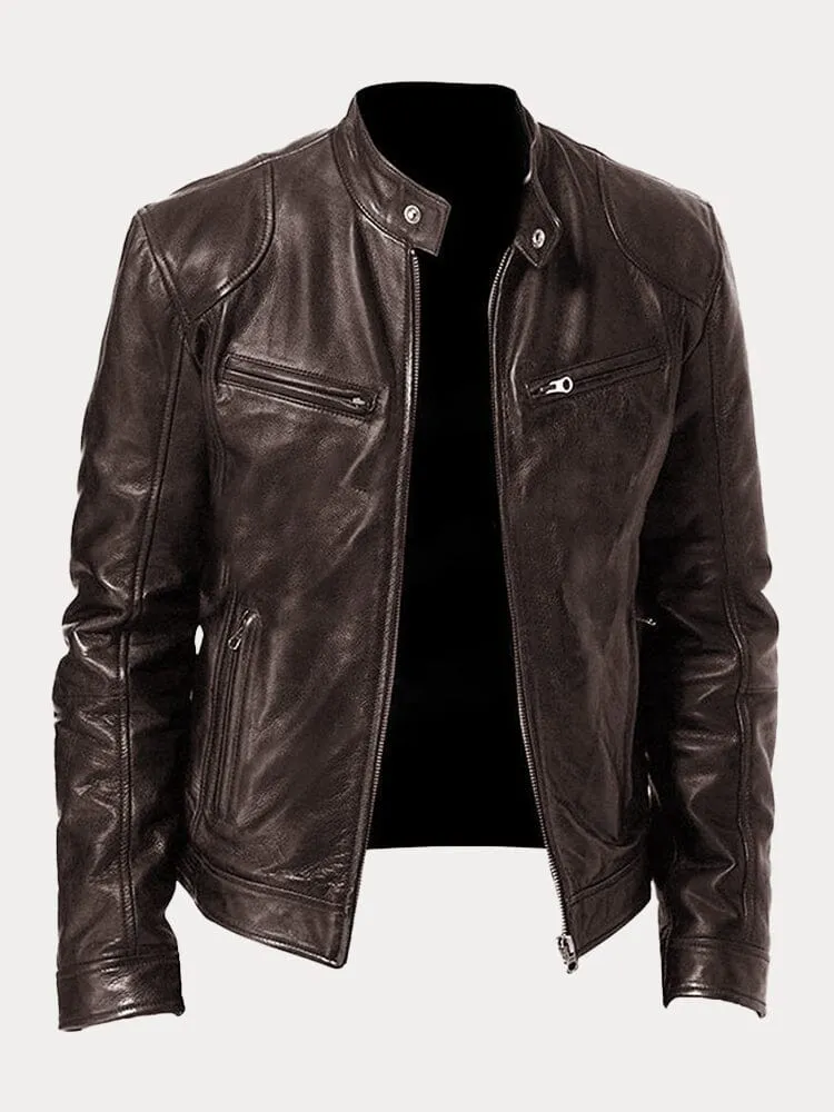 Vintage Look Casual Leather Coat - Image 21