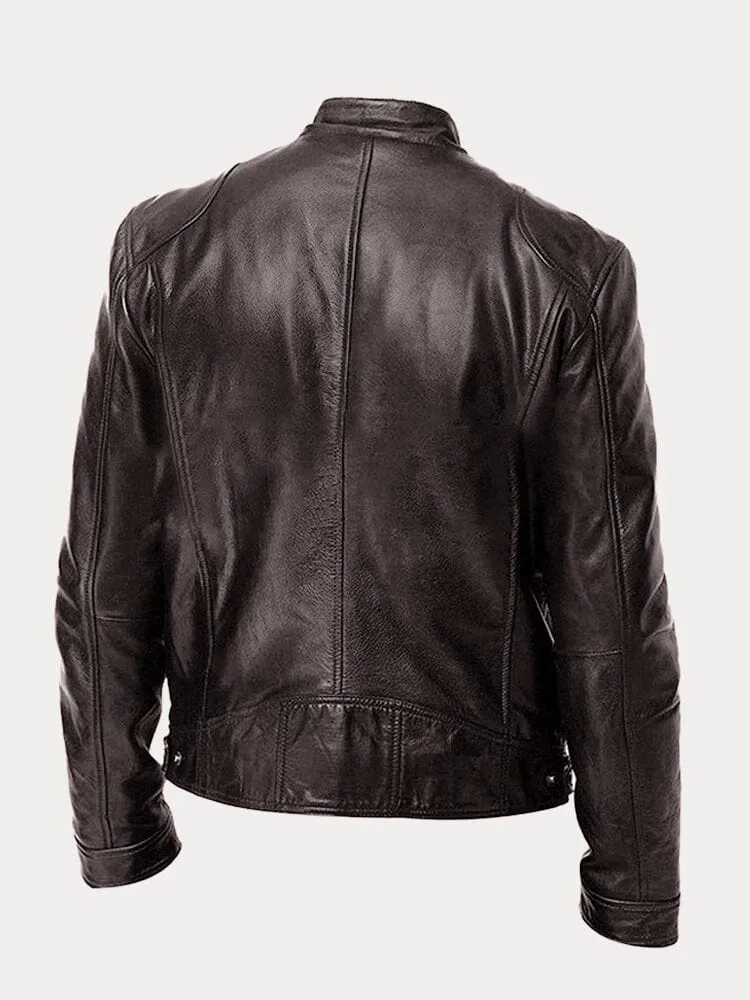 Vintage Look Casual Leather Coat - Image 22