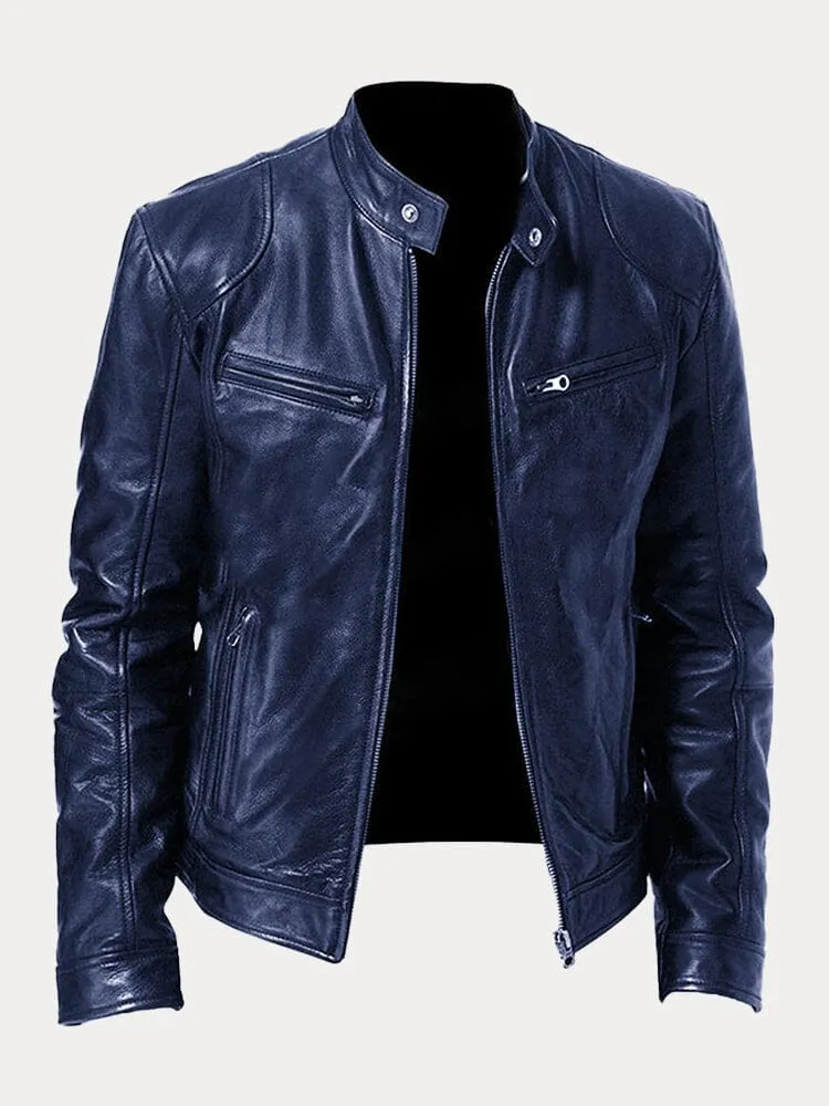 Vintage Look Casual Leather Coat - Image 25