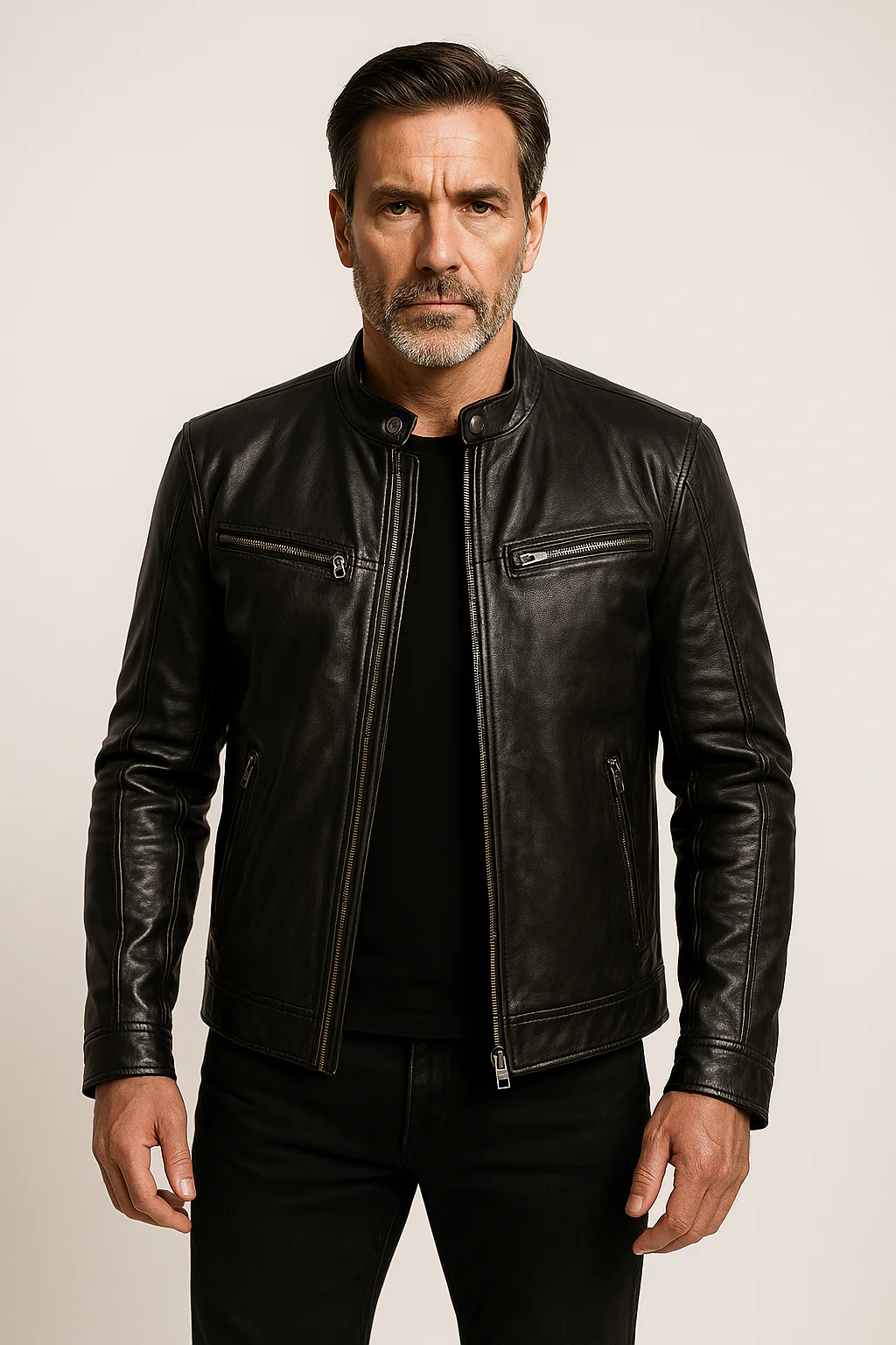Vintage Look Casual Leather Coat - Image 3