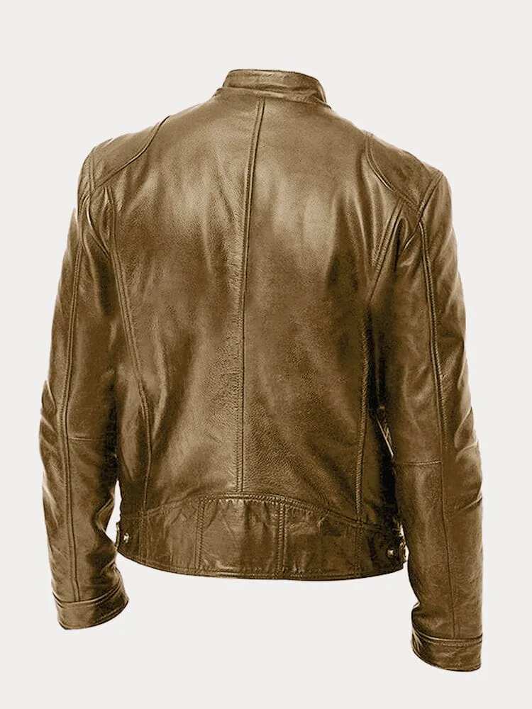 Vintage Look Casual Leather Coat - Image 30