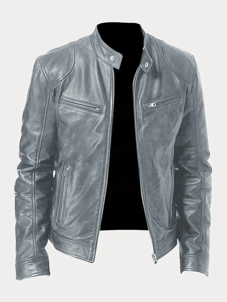 Vintage Look Casual Leather Coat - Image 31