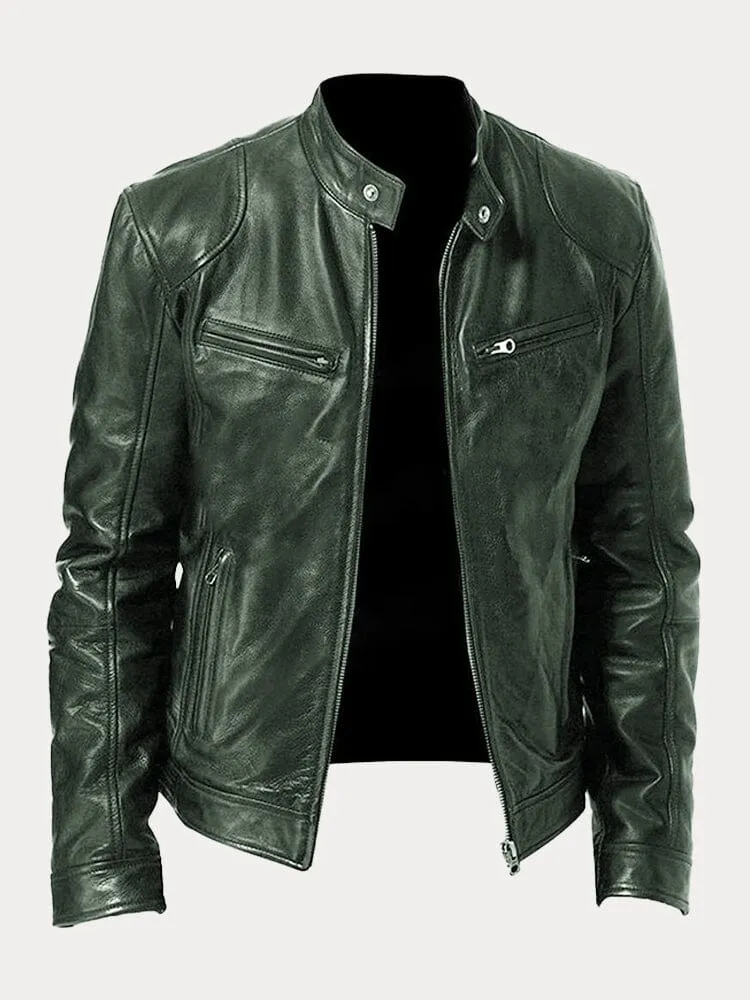 Vintage Look Casual Leather Coat - Image 8