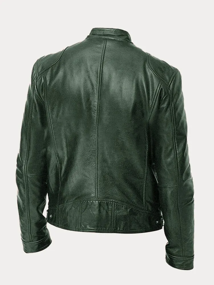 Vintage Look Casual Leather Coat - Image 9