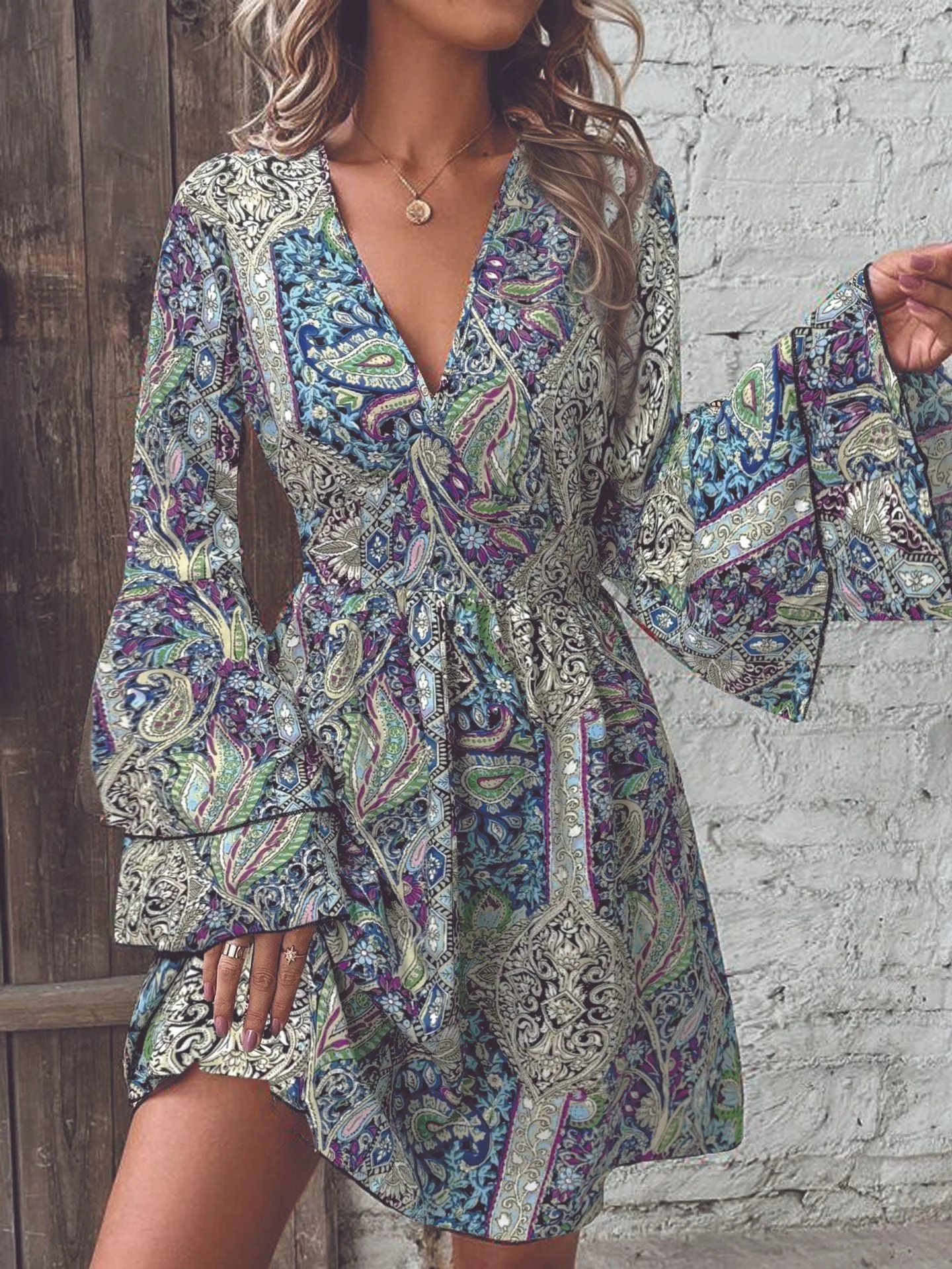Vintage Print Flare Dress - Image 13