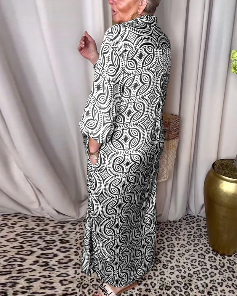 Vintage printed lapel pocket maxi dress - Image 12