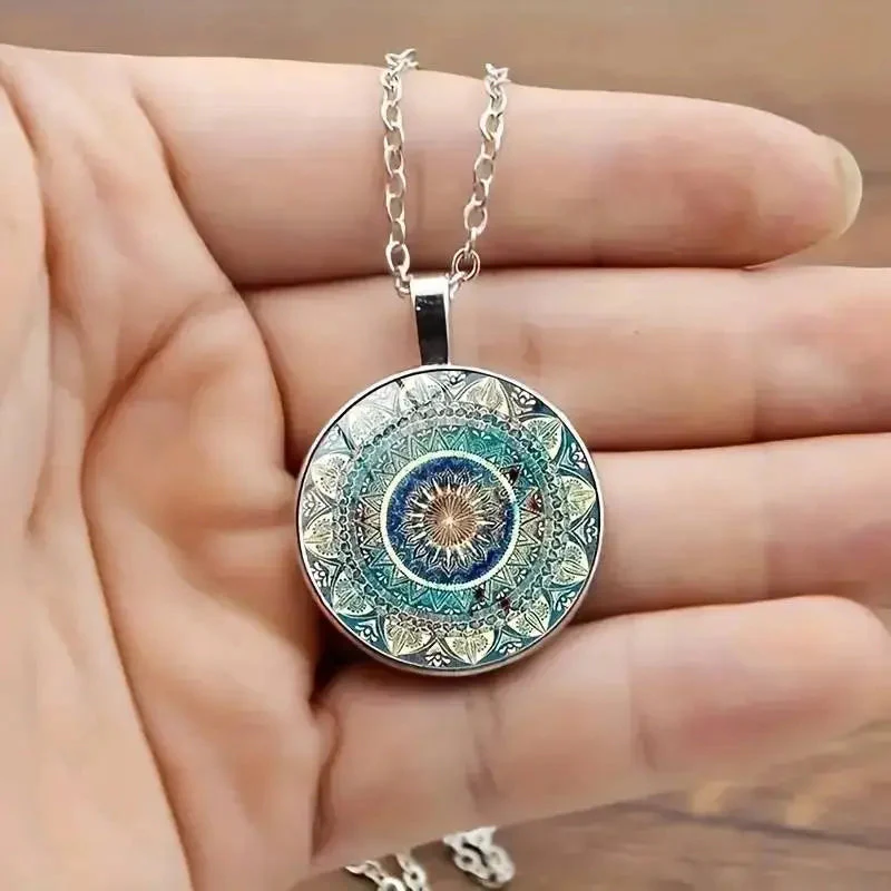 Vintage Rounded Blue Mandala Necklace - Image 2