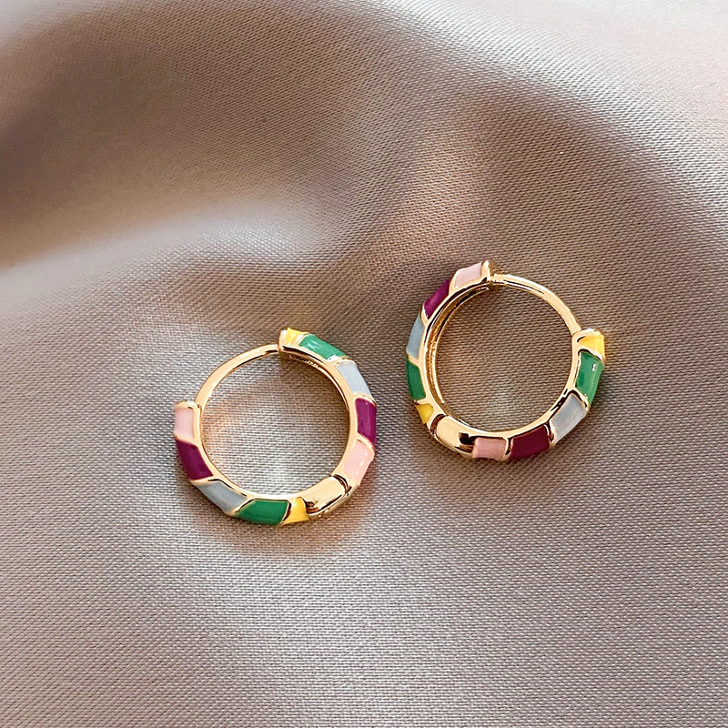 Vintage Style Golden Enamel Earrings - Image 2