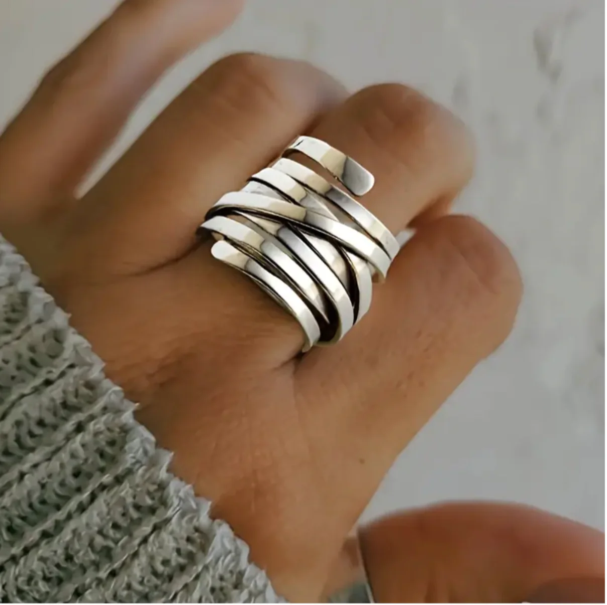 Vintage Thick Layer Silver Ring - Image 5