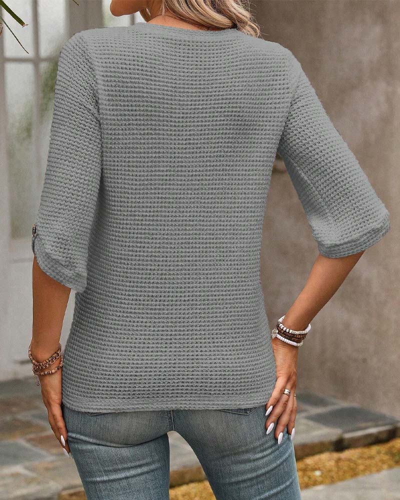 Waffle Solid Crew Neck Top - Image 17