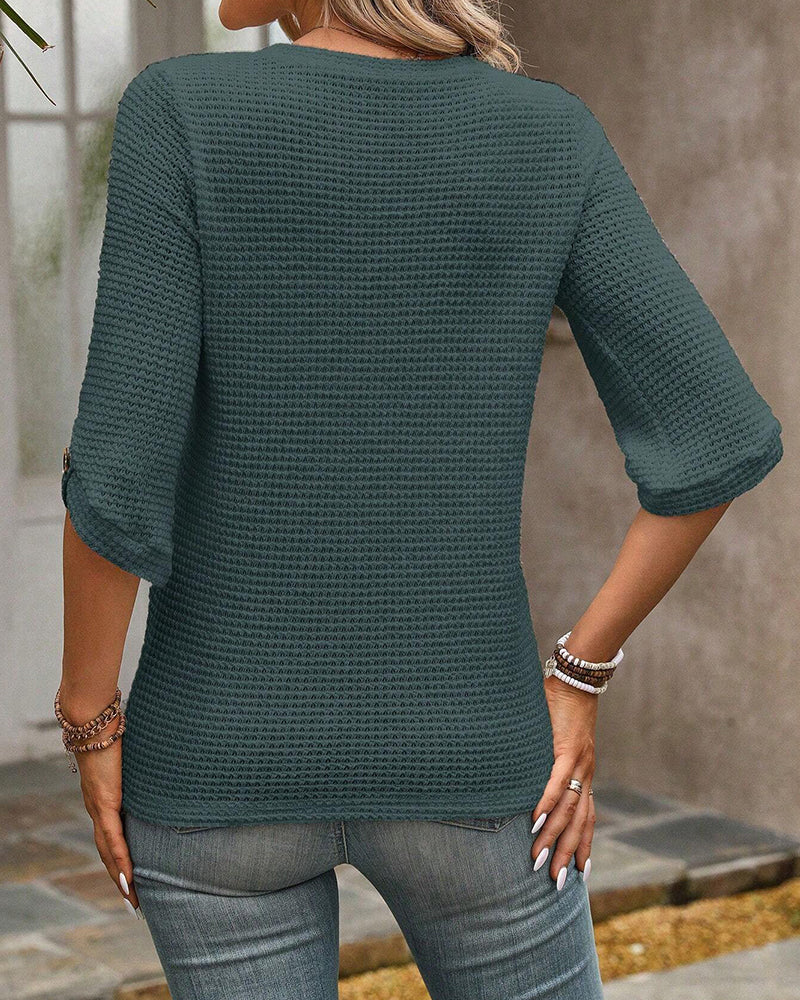 Waffle Solid Crew Neck Top - Image 3