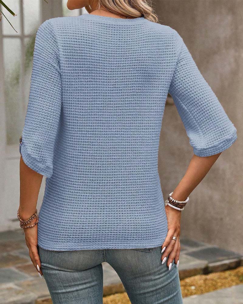 Waffle Solid Crew Neck Top - Image 8