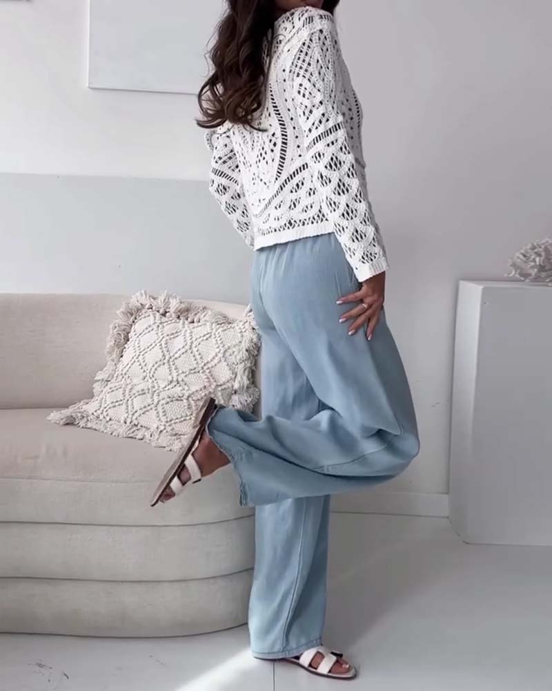 Washed Denim Wide-Leg Pants - Image 2
