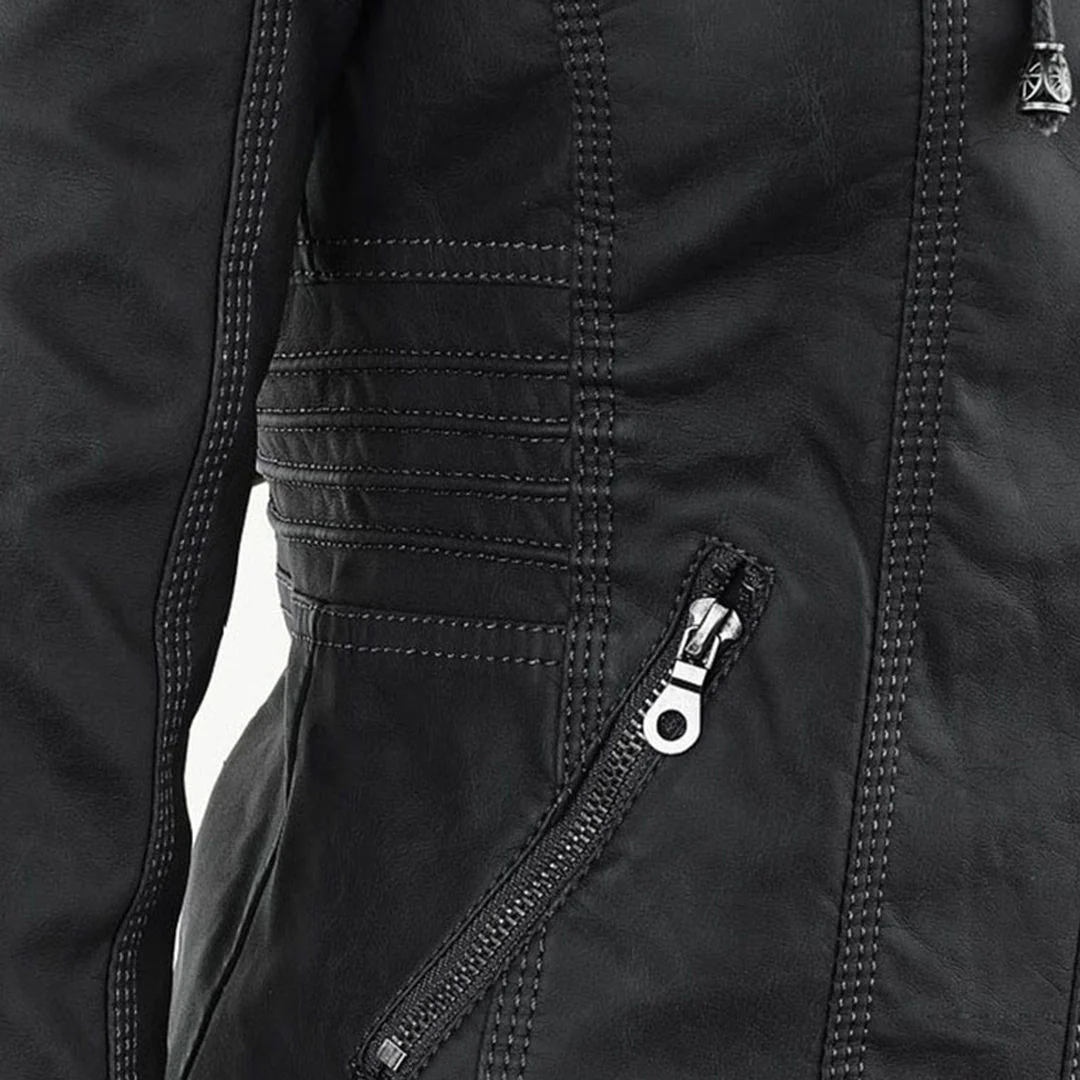 Waterproof Women's Leather Jacket with Hood - Image 20